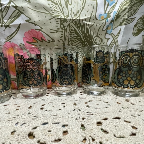 Vintage Libbey Owl/Juice/Tea Glasses/Retro Stain Glass - Picture 1 of 5